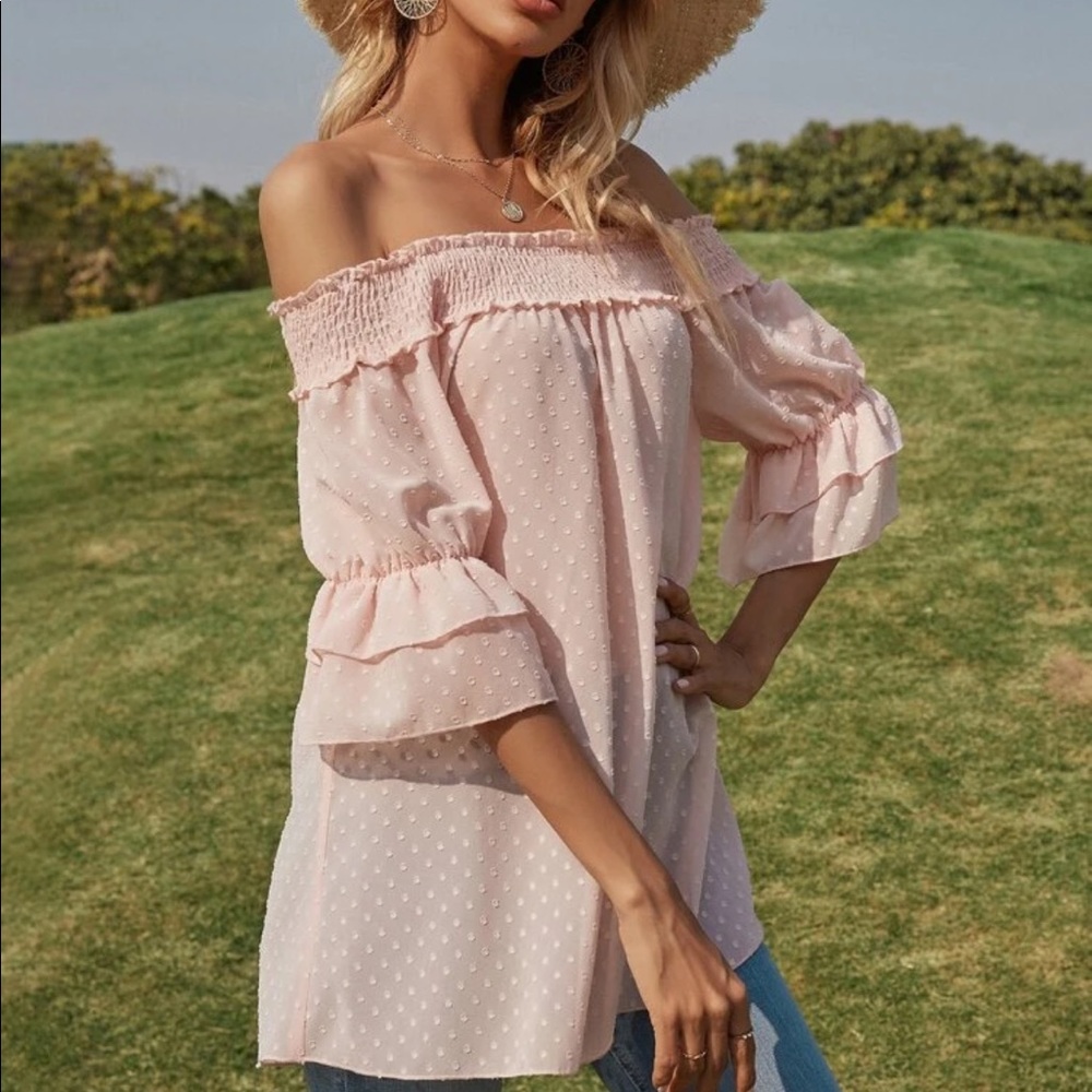 Blush pink off shoulder blouse - Picture 5 of 7